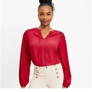 🌼 3 / $20 mix & match LOFT Smocked Shoulder, Tie Neck Blouse XL NWT